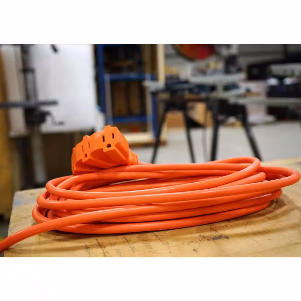 Woods 25 ft. 14/3 SJTW Multi-Outlet (3) Outdoor Heavy-Duty Extension Cord, Orange