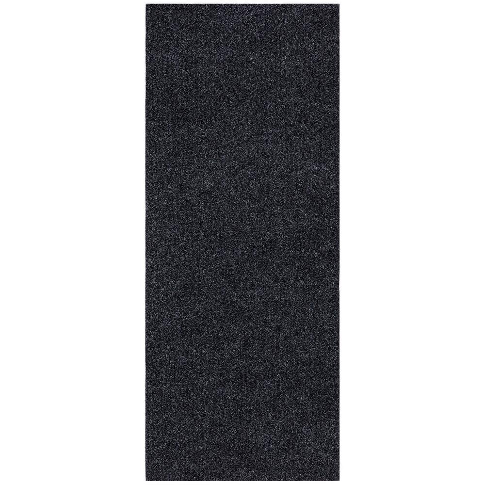 Sweet Home Stores Ribbed Waterproof Non-Slip Rubber Back Solid Runner Rug 2 ft. W x 16 ft. L Black Polyester Garage Flooring
