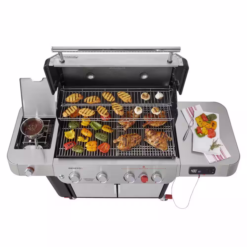 Weber Genesis SPX-435 4-Burner Propane Smart Gas Grill in Stainless Steel with Side Burner