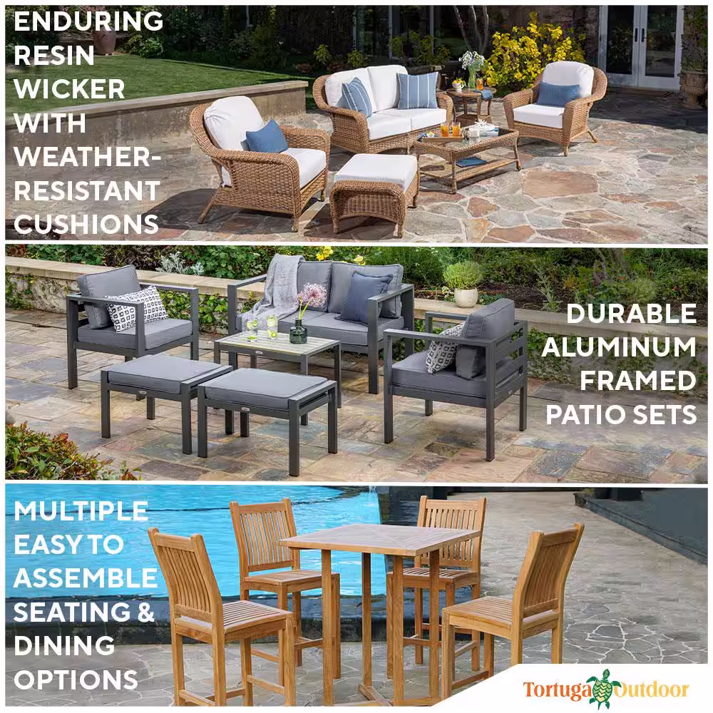 Tortuga Outdoor Rio Vista 6-Piece Resin Wicker Conversation Set with Beige Cushions (Outdoor Sofa, Wicker Chairs, and Patio Furniture)