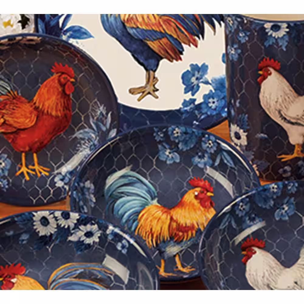 Certified International Indigo Rooster 16-Piece Earthenware Dinnerware Set (Service Set for 4)