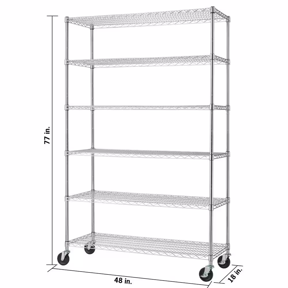 TRINITY EcoStorage Chrome 6-Tier Rolling Steel Wire Shelving Unit (48 in. W x 77 in. H x 18 in. D)