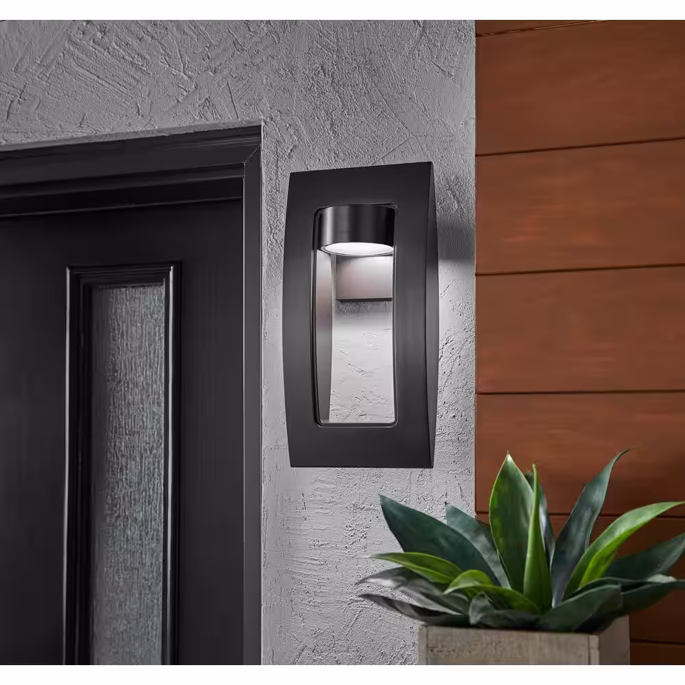 Home Decorators Collection Frolynn 1-Light Oil Rubbed Bronze with Gold Highlights Outdoor Integrated LED Wall Lantern Sconce with Etched Glass