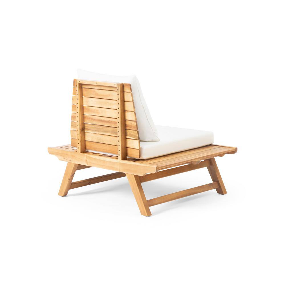 Noble House Sedona Teak Brown 4-Piece Wood Patio Conversation Set with White Cushions