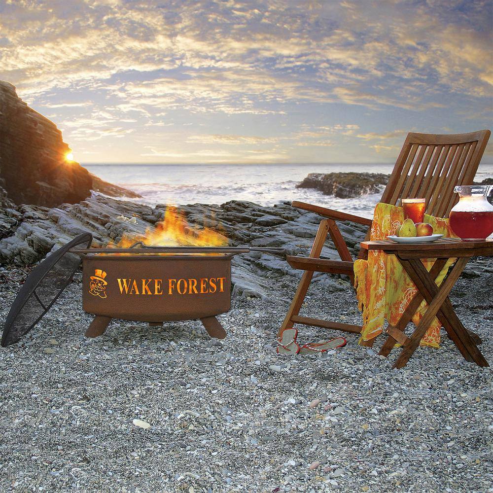 None Wake Forest 29 in. x 18 in. Round Steel Wood Burning Rust Fire Pit with Grill Poker Spark Screen and Cover