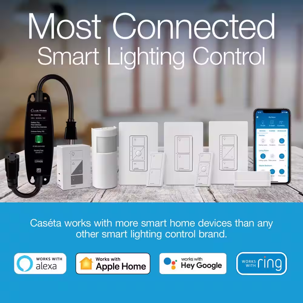 Lutron Caseta Smart Lighting Dimmer Switch Starter Kit with Smart Hub (P-BDG-PKG1W)