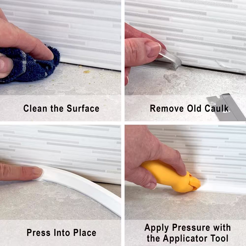 InstaTrim 3/4 in. x 10 ft. White PVC Self-adhesive Flexible Caulk Molding, Applicator Tool and Corner and End Caps