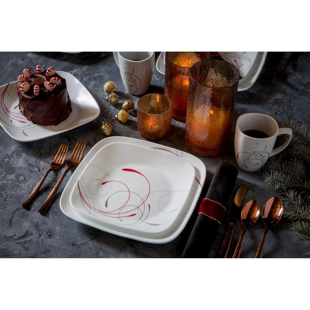 Corelle Splendor Vitrelle; Square Splendor Vitrelle 6-Piece Patterned White Glass Dinnerware Set (Service for 6)