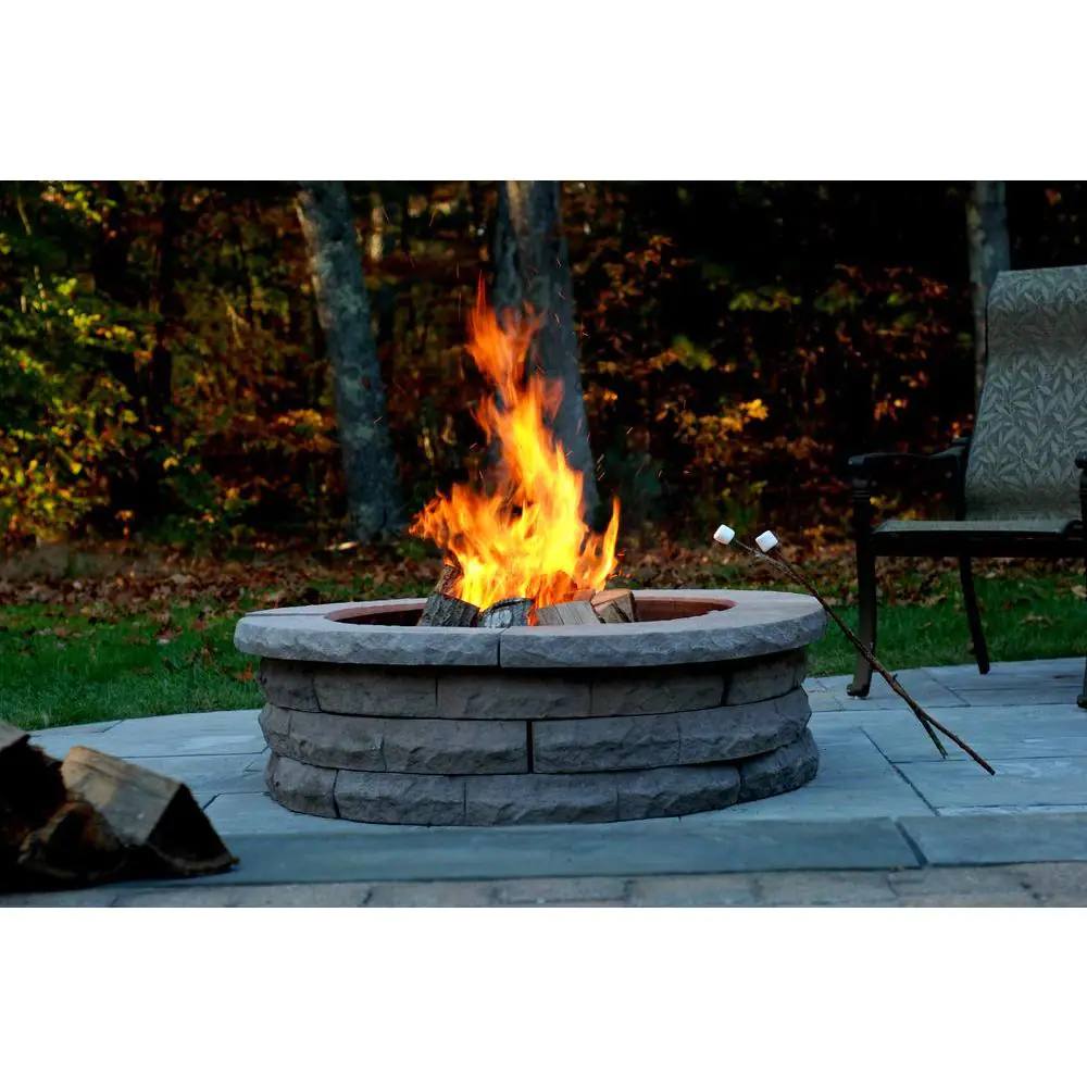 Nantucket Pavers Ledgestone 47 in. x 14 in. Round Concrete Wood Fuel Fire Pit Ring Kit Gray Variegated