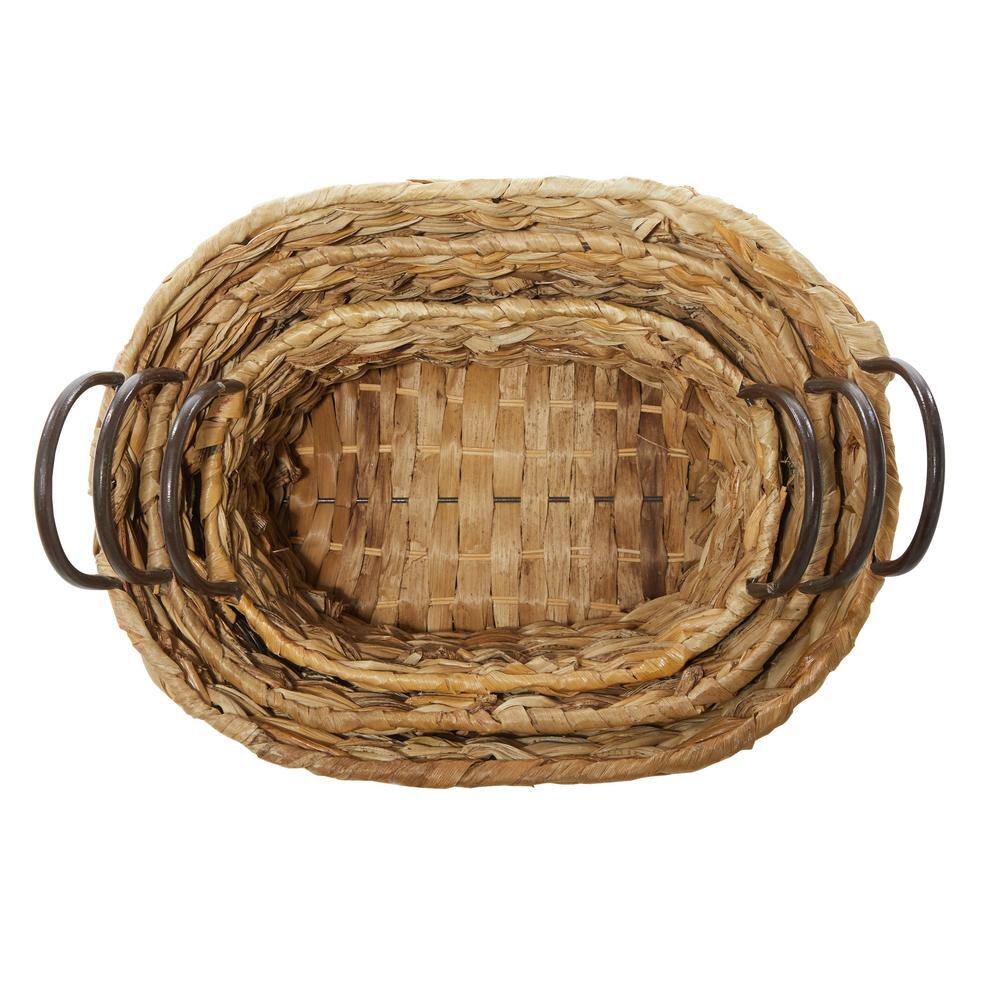 Litton Lane Metal Handmade Storage Basket with Metal Handles (Set of 3)