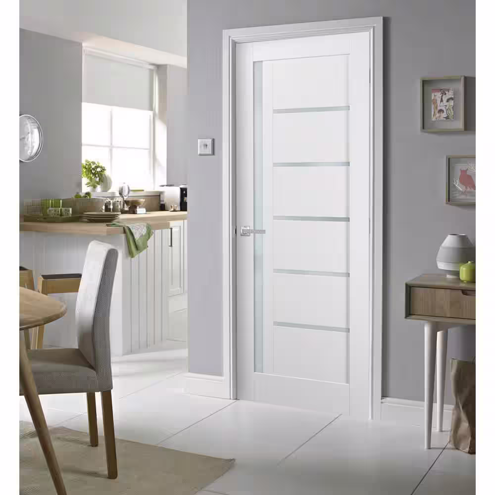 Sartodoors 4088 42 in. x 96 in. Left/Right Frosted Solid MDF White Finished Pine Wood Single Prehung Interior Door with Hardware