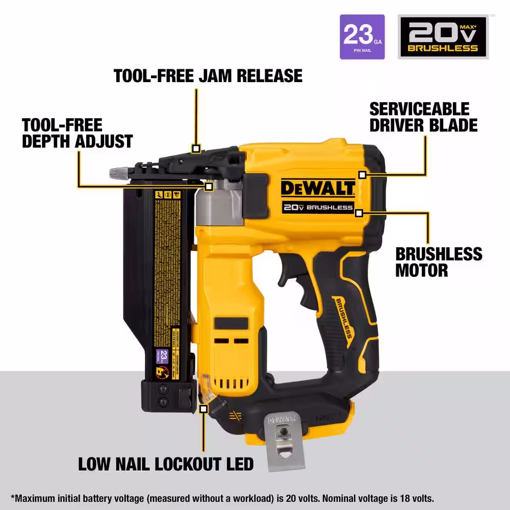 DEWALT ATOMIC 20V MAX Lithium-Ion Cordless 23-Gauge Pin Nailer with POWERSTACK 1.7 Ah Battery and Charger