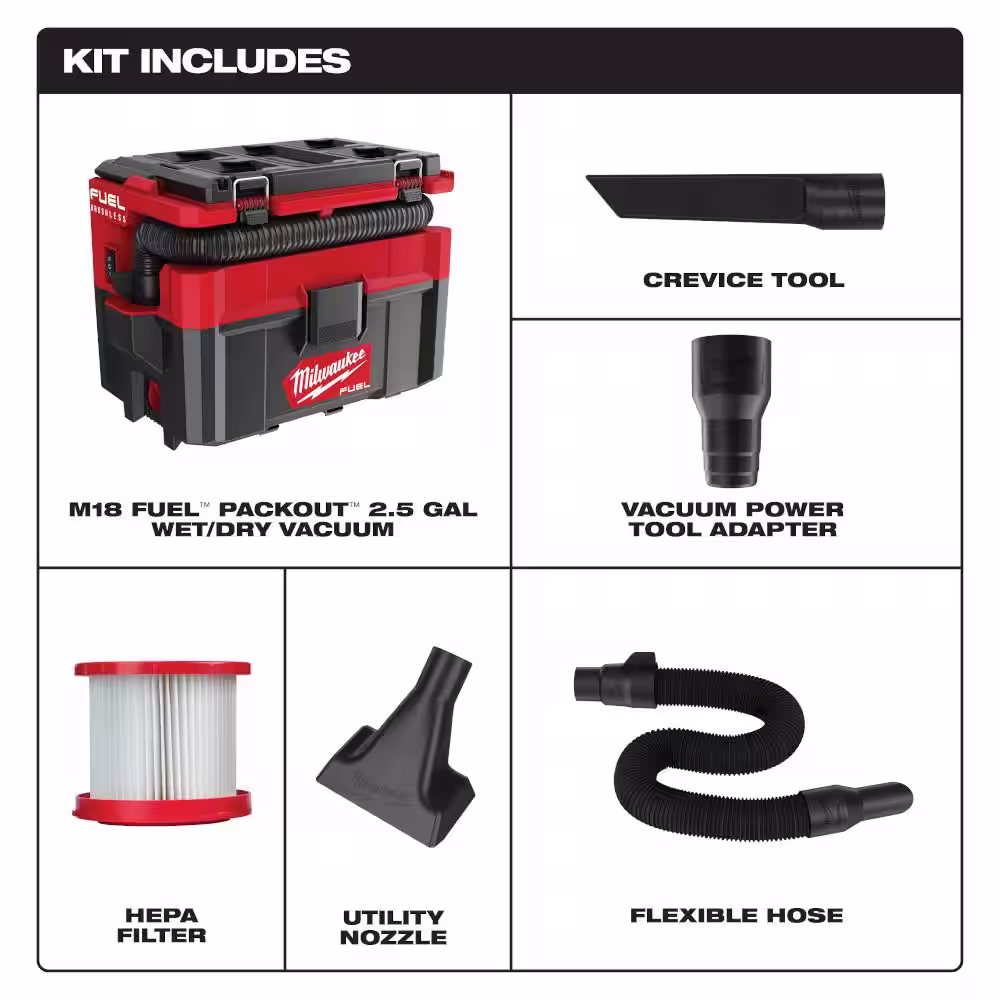 Milwaukee M18 FUEL PACKOUT 18-Volt Lithium-Ion Cordless 2.5 Gal. Wet/Dry Vacuum and Wet/Dry Shop Vacuum Storage Bag