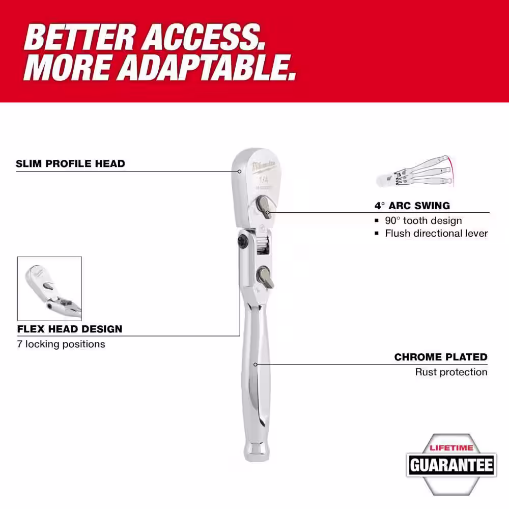 Milwaukee 1/4 in. Drive 9 in. Flex Head Ratchet