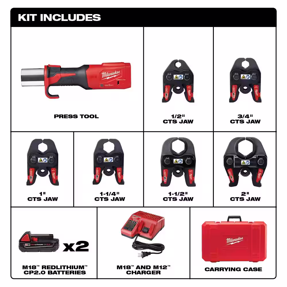 Milwaukee M18 18-Volt Lithium-Ion Brushless Cordless 1/2 in. - 2 in. Press Tool Kit With M18 Reciprocating Saw (6-Jaws Included)