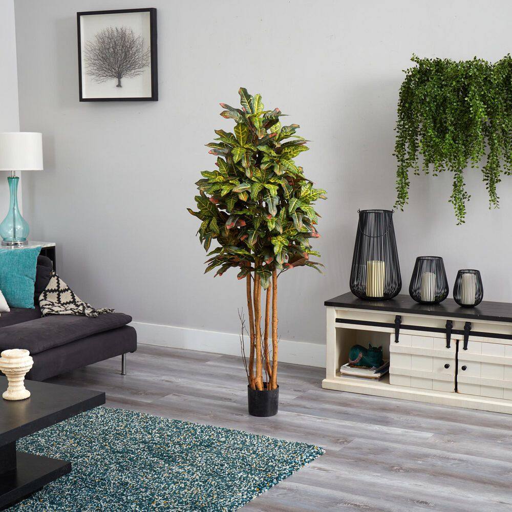 Nearly Natural 5 ft. Artificial Croton Silk Tree