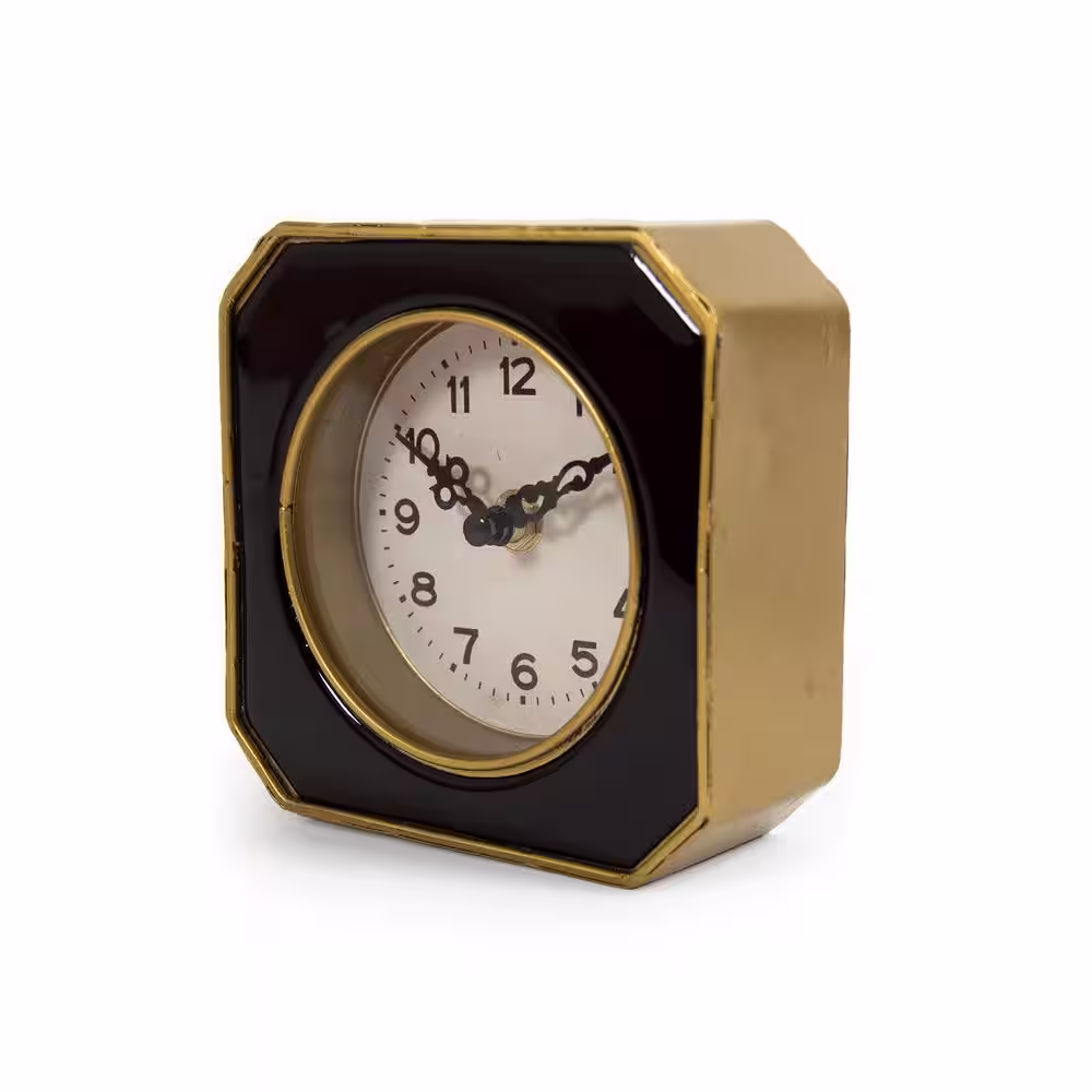 Zentique Black and Gold Rounded Square Table Clock