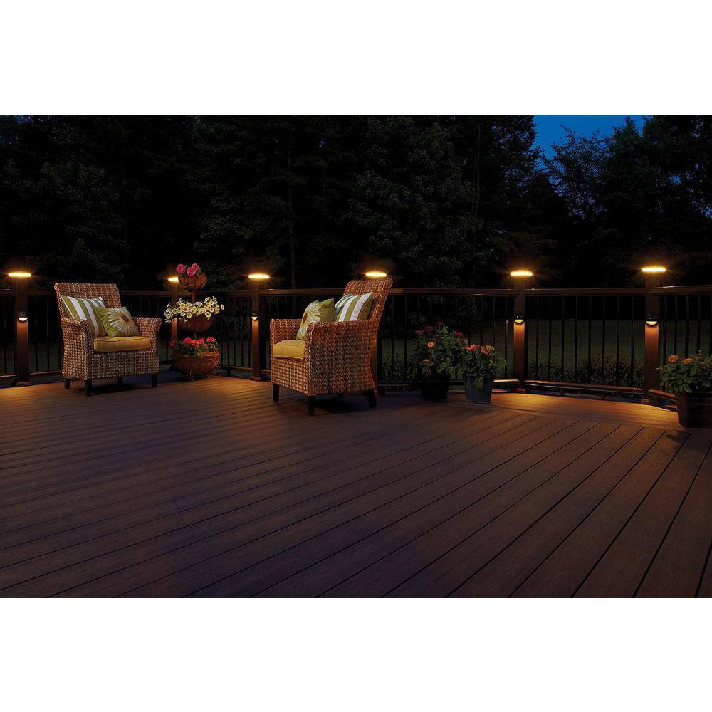Fiberon 4 in. x 4 in. Simply Brown Integrated LED Fits Post Sleeve Hardwired Pyramid Top Downward Deck Post Cap Light