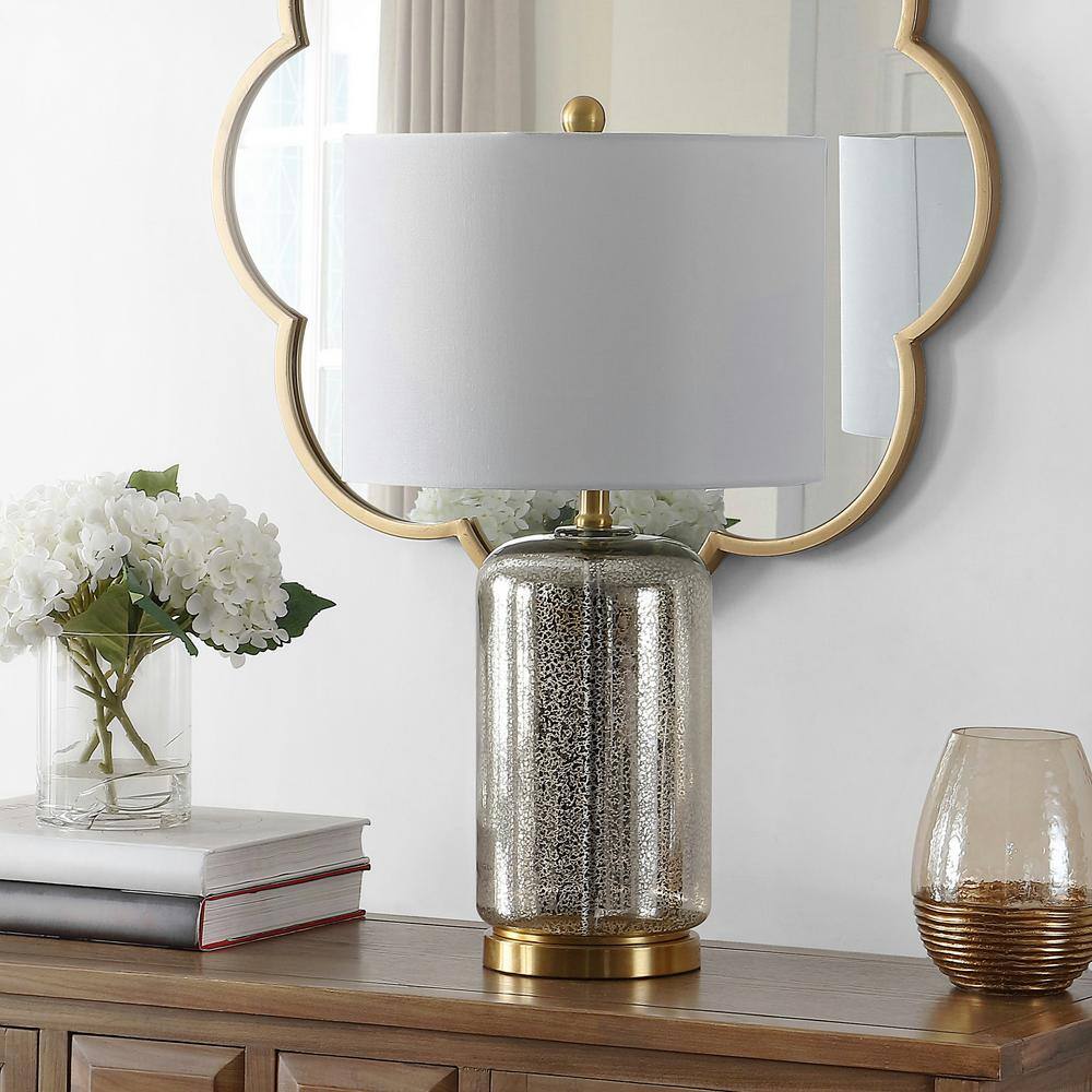 Safavieh Novah 26 in. Silver Table Lamp with White Shade