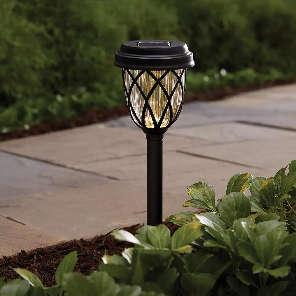 Hampton Bay Dauphin Solar 6 Lumens Black Integrated LED Path Light with Textured Plastic Lens (10-Pack); Weather/Rust Resistant
