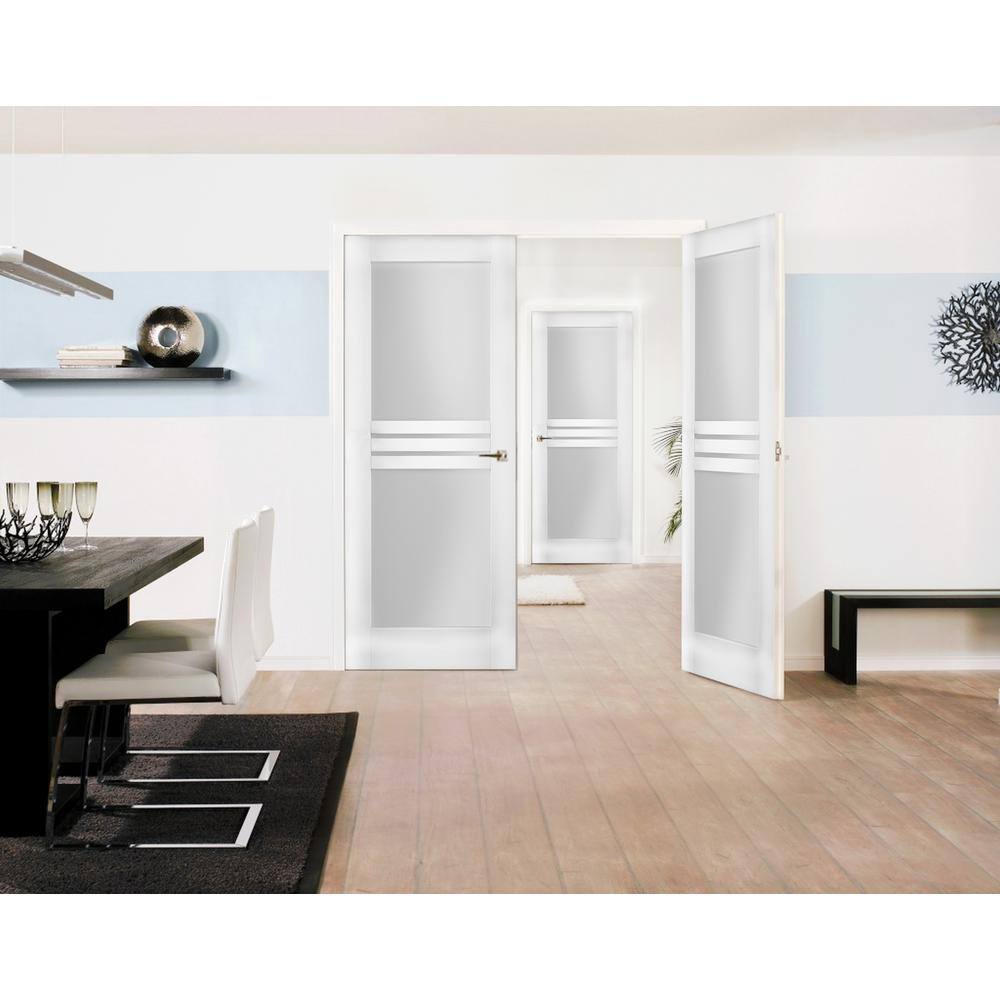 VDOMDOORS 7222 72 in. x 96 in. Universal Handling Full Lite Frosted Glass Solid White Finished Pine MDF Double Prehung French Door