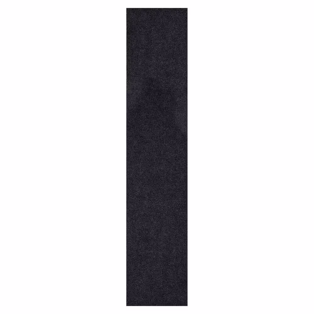 Ottomanson Waterproof Non-Slip Rubberback Solid 4X22 Indoor/Outdoor Runner Rug, 4 ft. x 22 ft.,Black, Polyester Garage Flooring