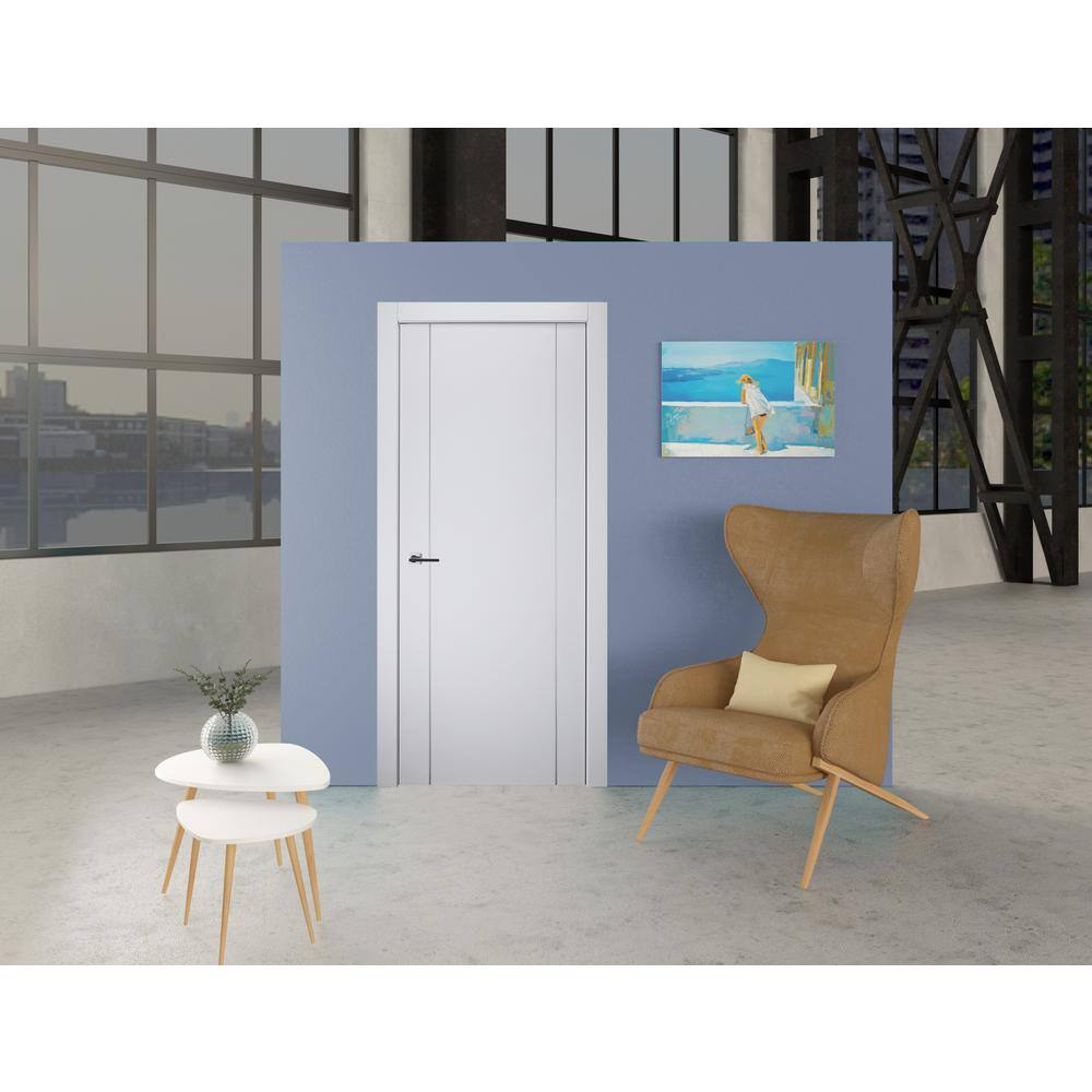 Belldinni Stella 2U 30 in. x 80 in. Left-Handed Solid Core Snow White Wood Composite Single Prehung Interior Door