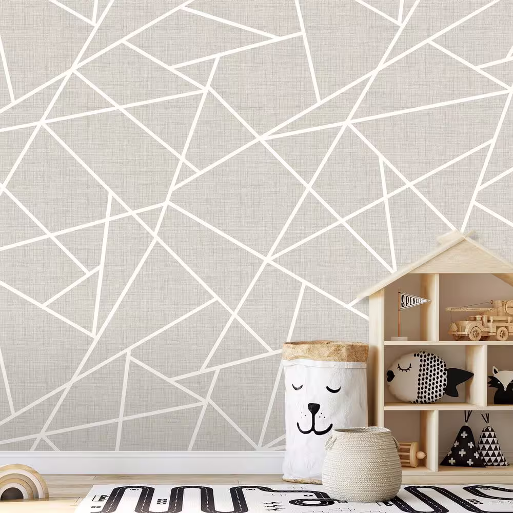 None Dove Grey Novelty Modern Lines White On Wall Mural